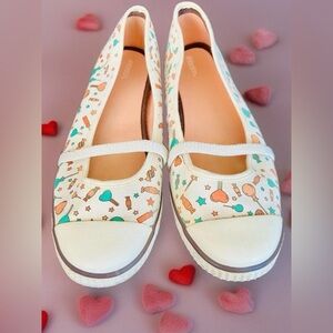 2008 Xhilaration Suzi Mary Jane Skimmers Size 10 Ivory Pastel Candy Print